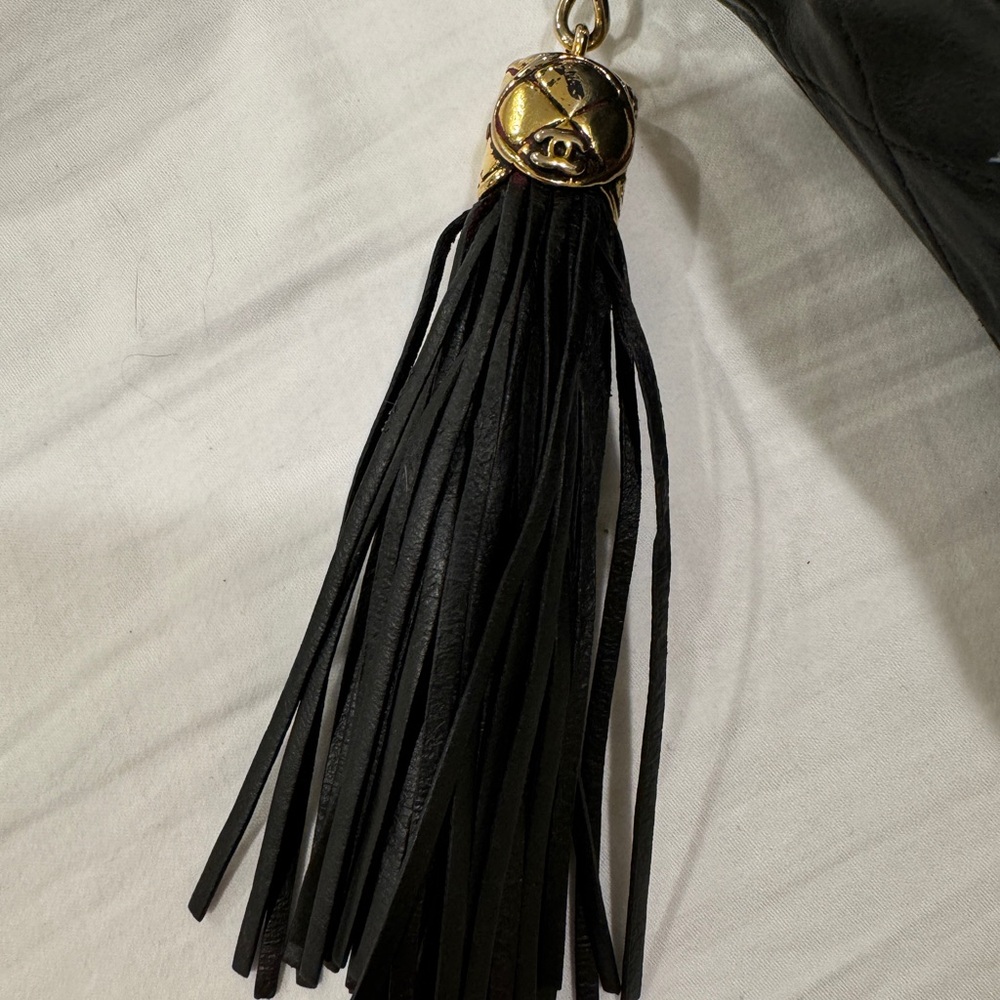 CHANEL CC Matelasse Tassel Chain Shoulder Bag Leather Black Vintage - Picture 7 of 13